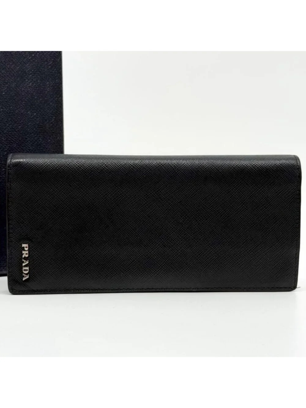 Prada Saffiano Bifold Wallet Black Navy Bicolor